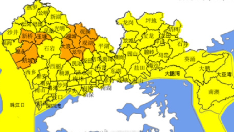 注意！深圳市分區(qū)暴雨黃色預(yù)警升級為橙色