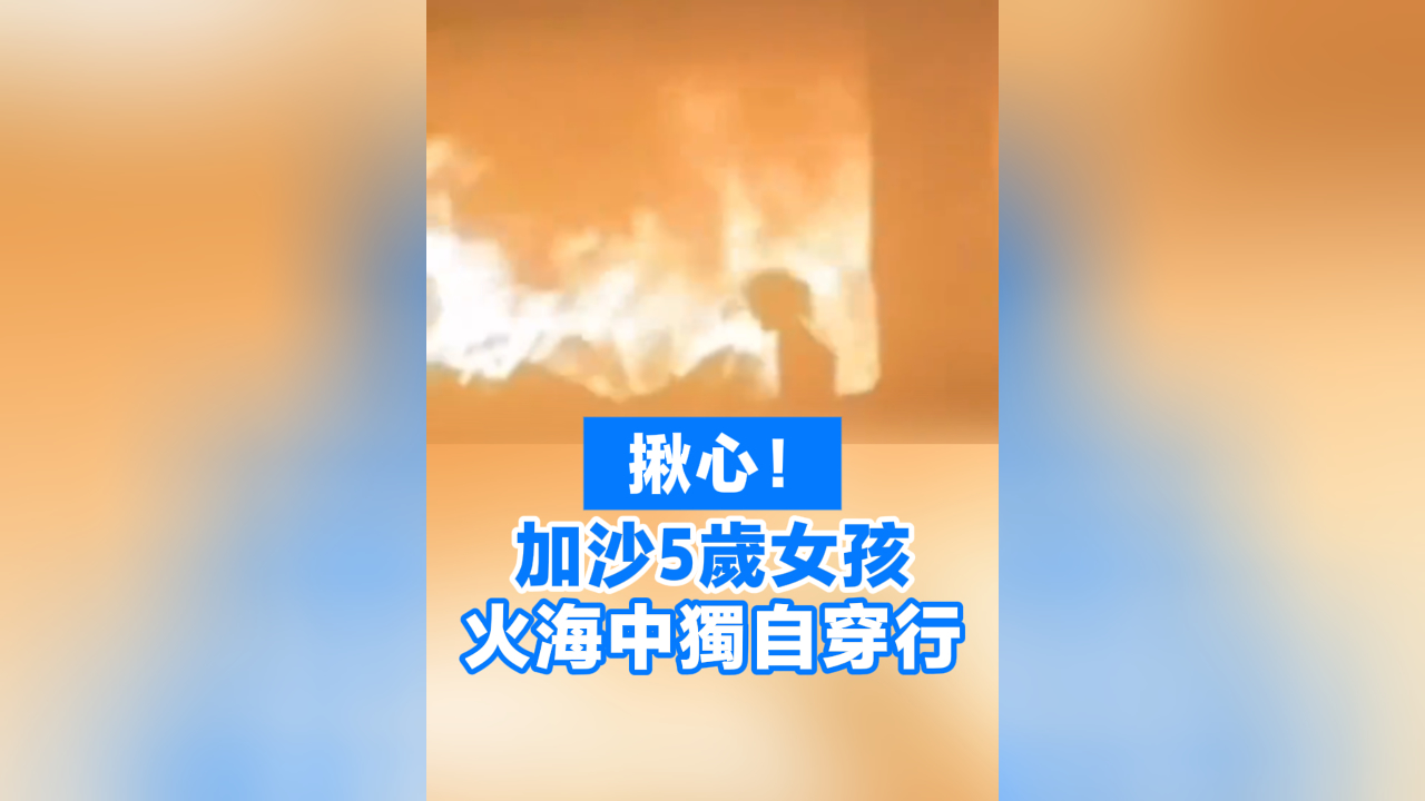 有片丨揪心！加沙5歲女孩火海中獨(dú)自穿行