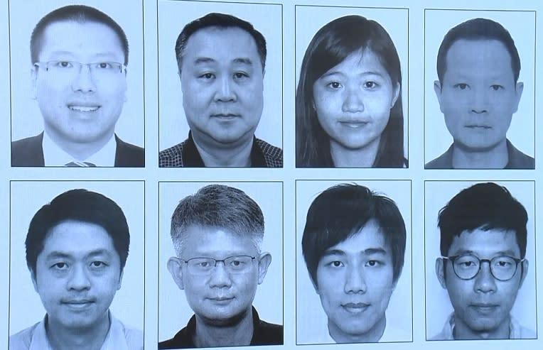 袁弓夷(上左二)與另外7人遭國(guó)安處懸紅全球通緝。